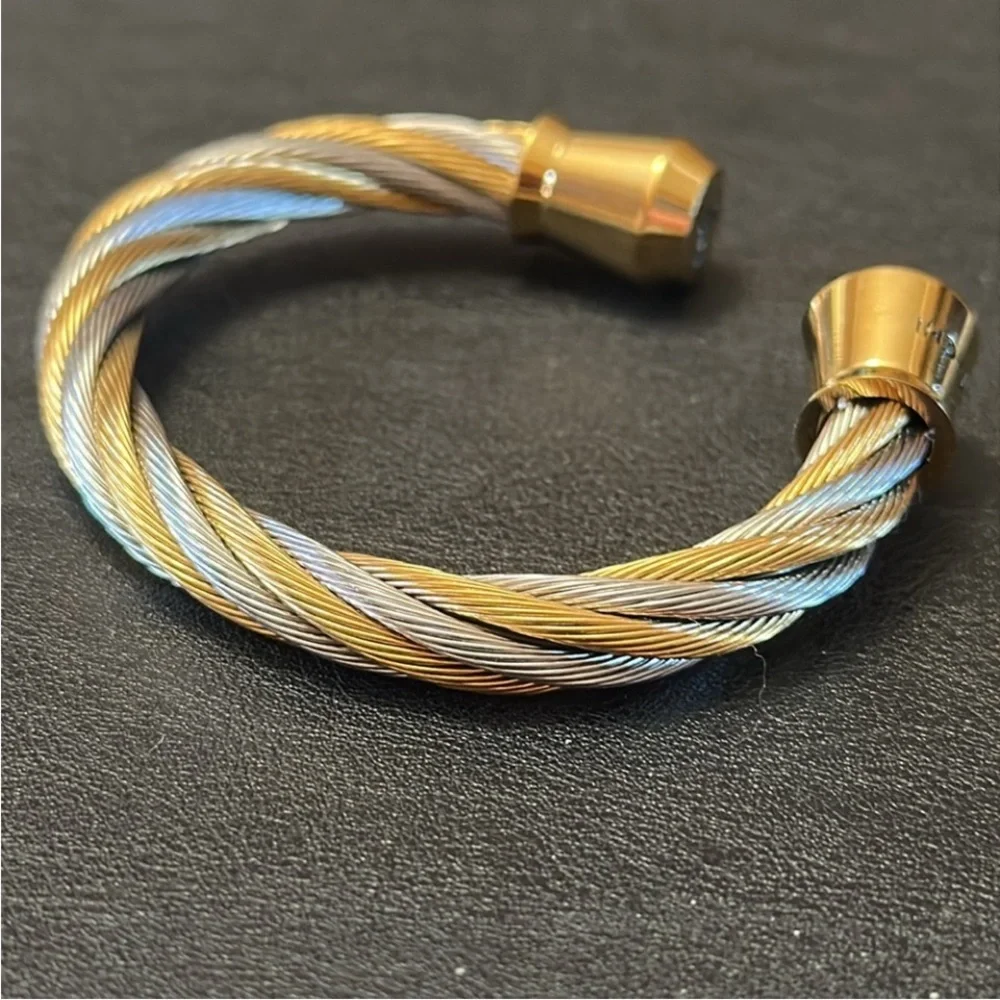 ENER-CHI Two Tone Twisted Cuff Bracelet